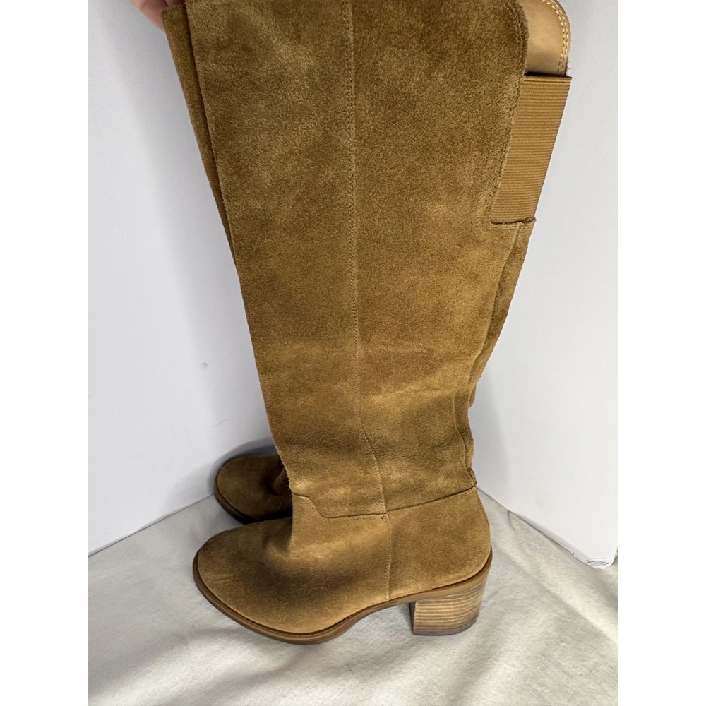 Lucky Brand Suede High Knee Boots Women's Size 6.5 Brown Block Heel Side Zip - Picture 2 of 10